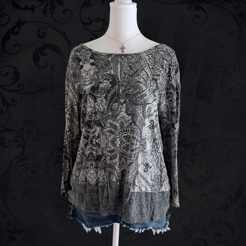 beaded black paisley medallion print whimsigoth boho top